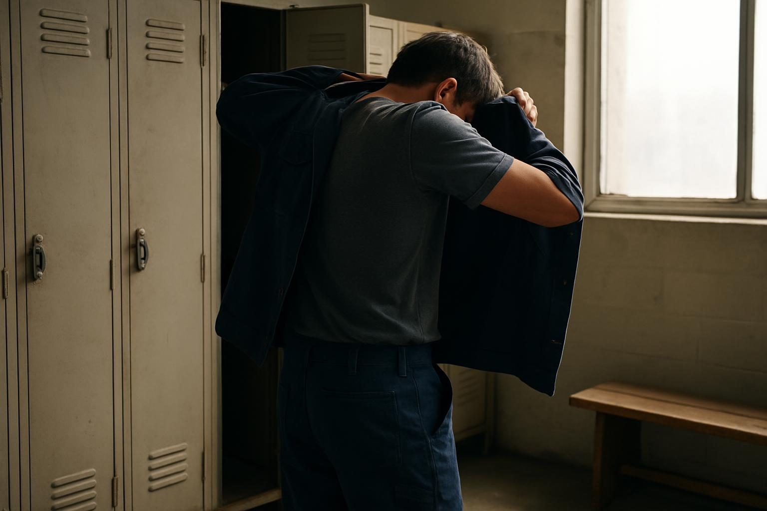 Trabalhador vestindo o uniforme para voltar ao emprego depois do afastamento