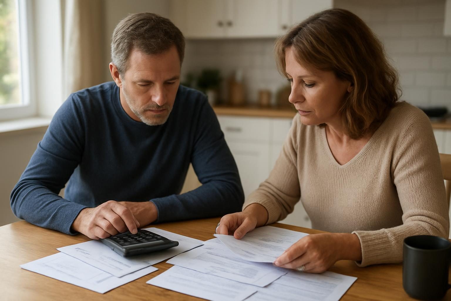 Casal analisando contas e calculando a mensalidade do plano de saúde