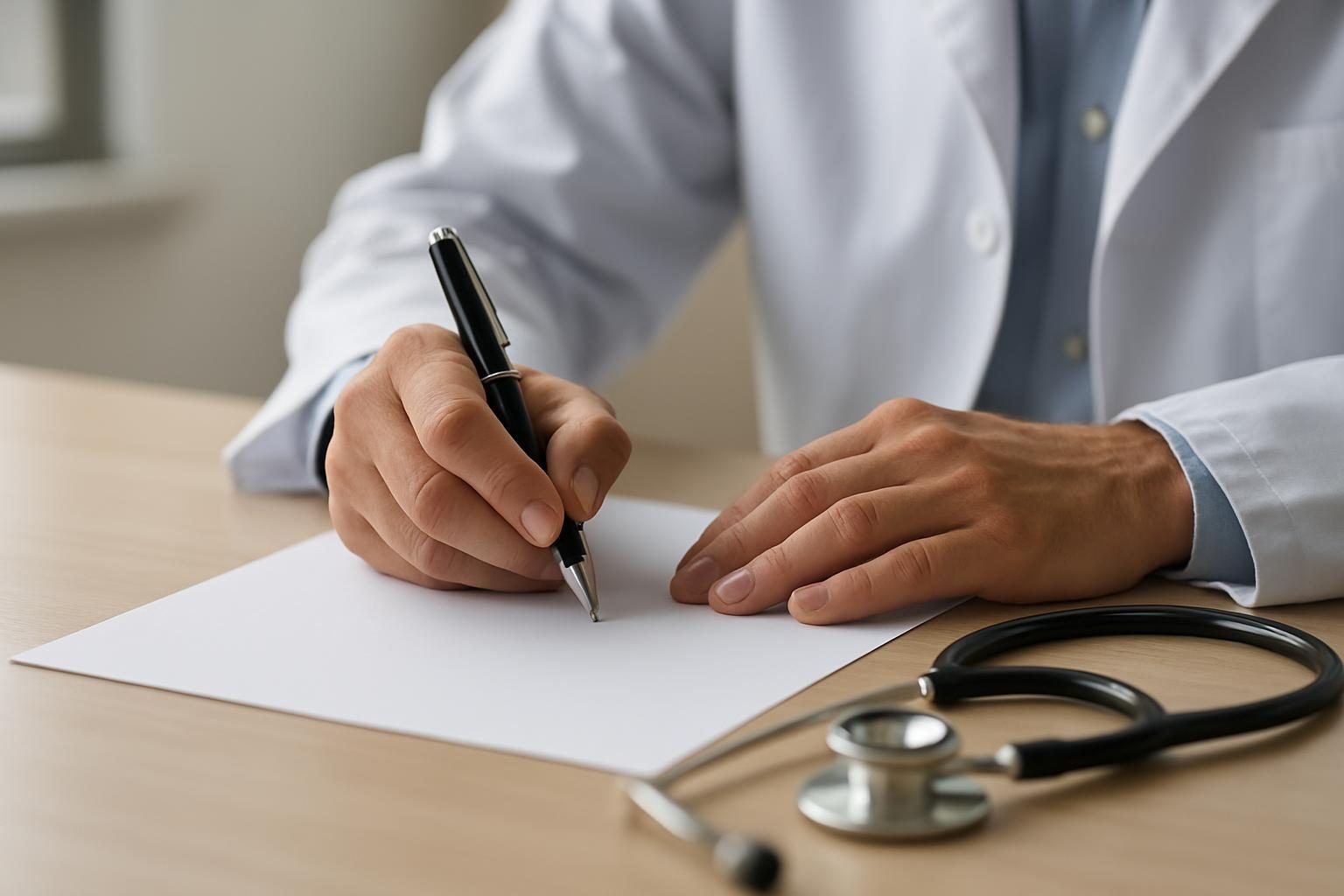 Médico preenchendo laudo para pedido de auxílio-doença