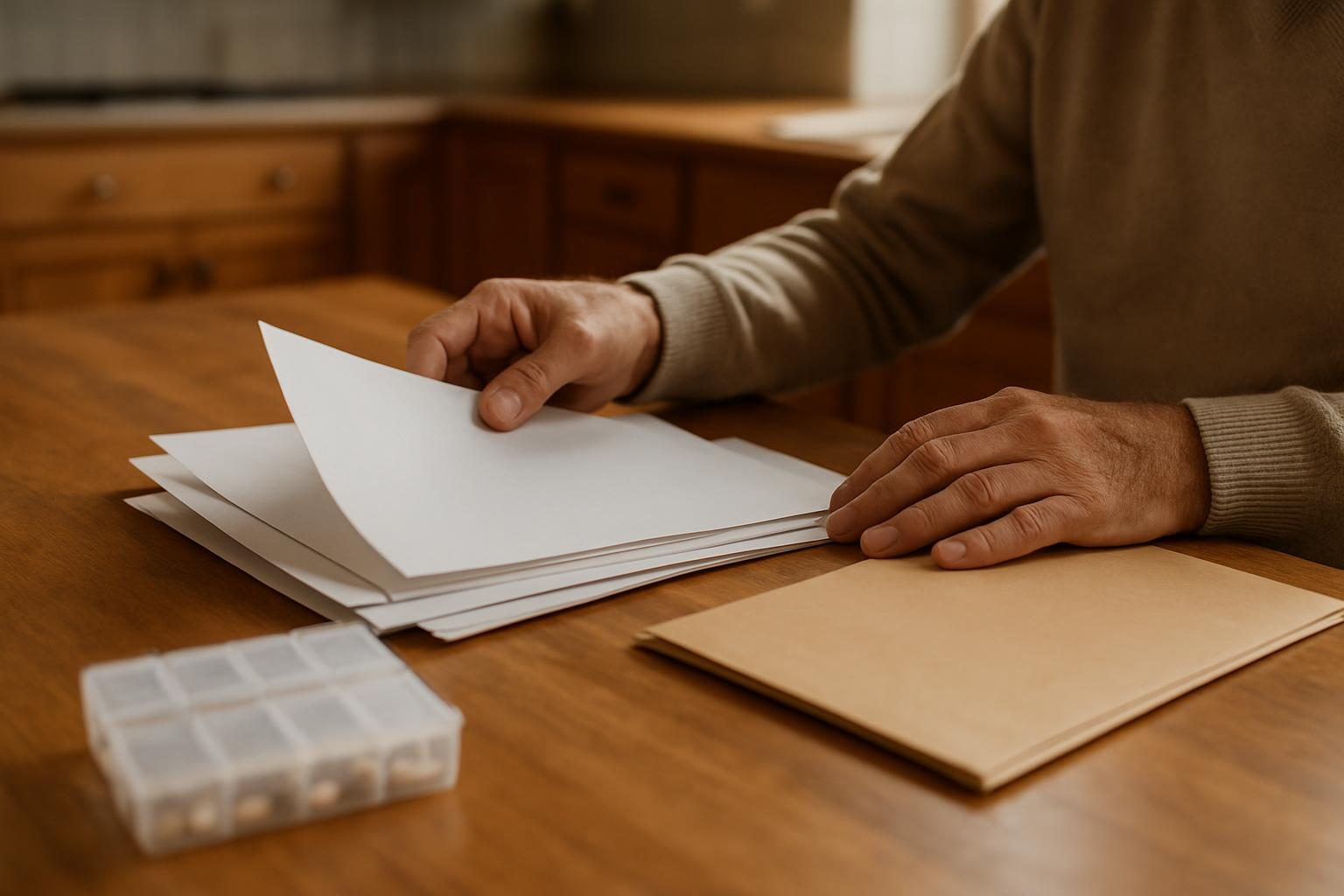 Paciente organizando documentos e receitas para pedir medicamento ao SUS