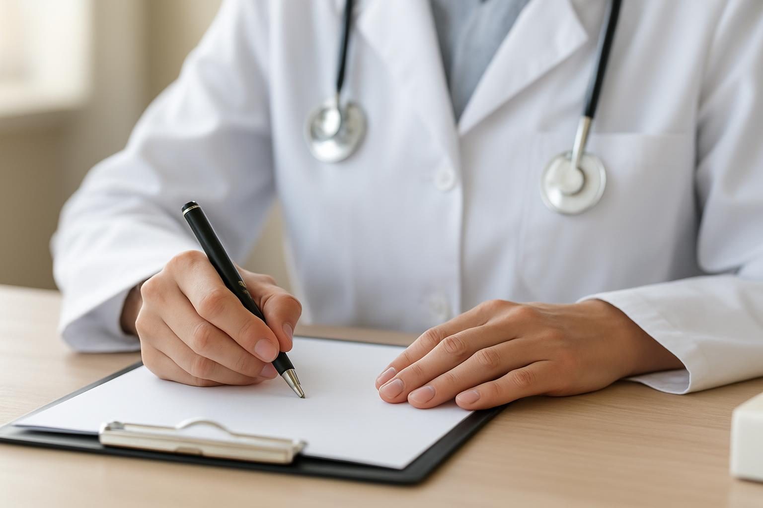 Médico preenchendo laudo para comprovar a incapacidade do trabalhador