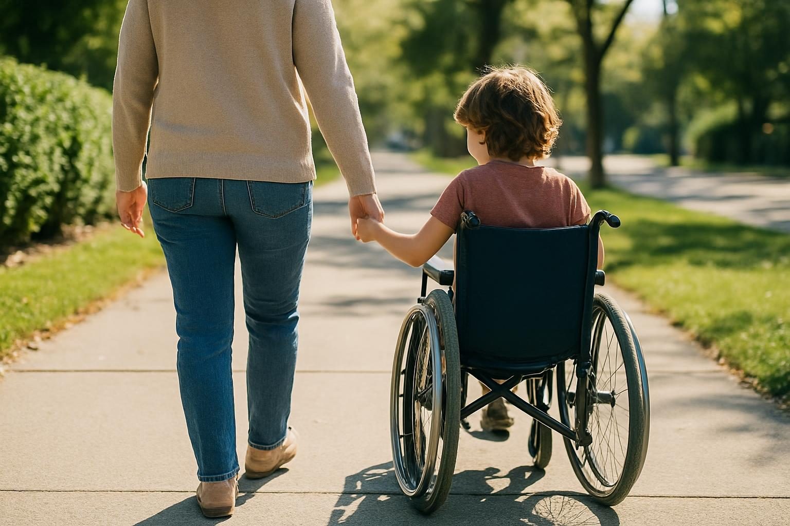 Mãe acompanhando criança com deficiência, que pode ter direito ao BPC/LOAS