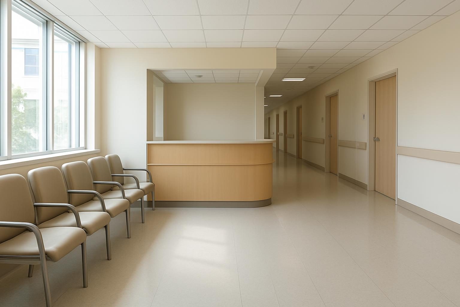 Recepção de hospital, representando a rede credenciada que influencia o preço do plano